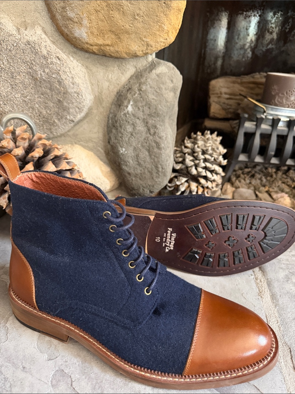 Vintage Foundry Co Remington leather/fabric ANKLE boots men’s size 10 NWOB